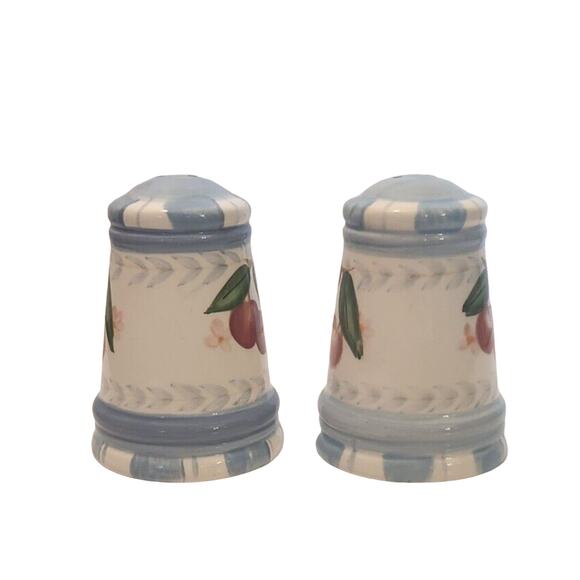 Country Blue Cherry with Handles Vintage Salt and Pepper Shakers - Picture 2 of 6